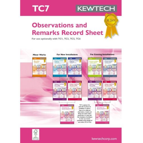 Kewtech TC7 Observation Record Sheet