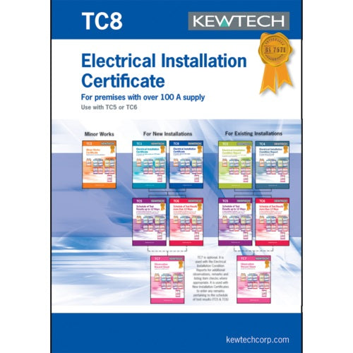 Kewtech TC8 - New Installation Certificate for Supplies over 100A